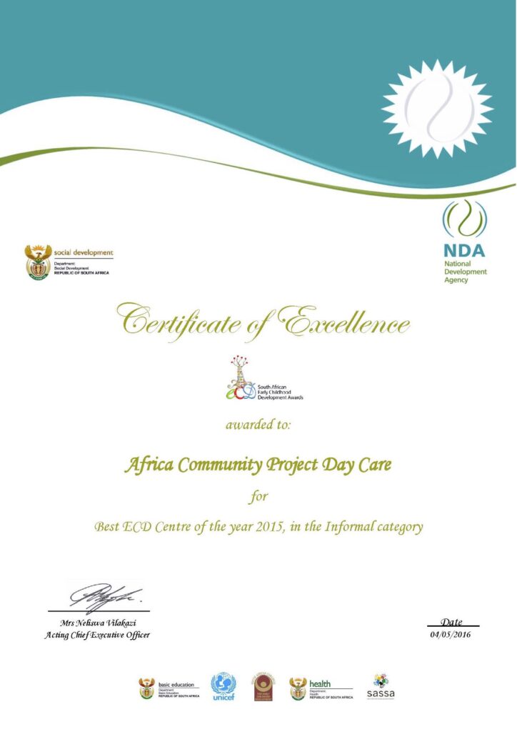 National NDA Best ECD Centre of the Year – 2015 Award